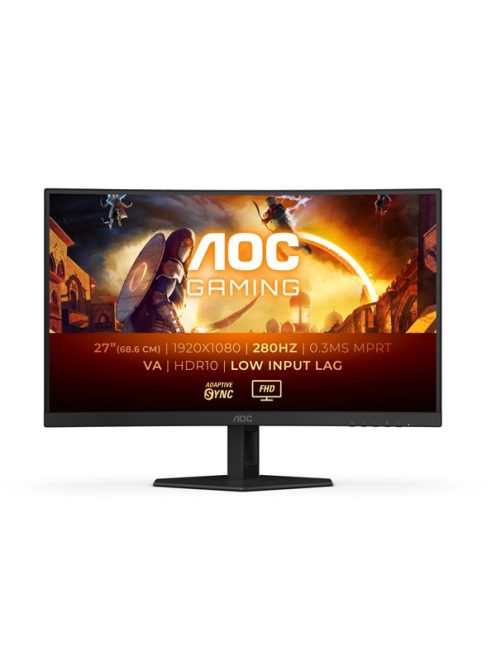 AOC Ívelt Gaming 280Hz monitor 27" C27G4ZXE, 1920x1080, 16:9, 300cd/m2, 0,3ms, 2xHDMI/DisplayPort, HDR10
