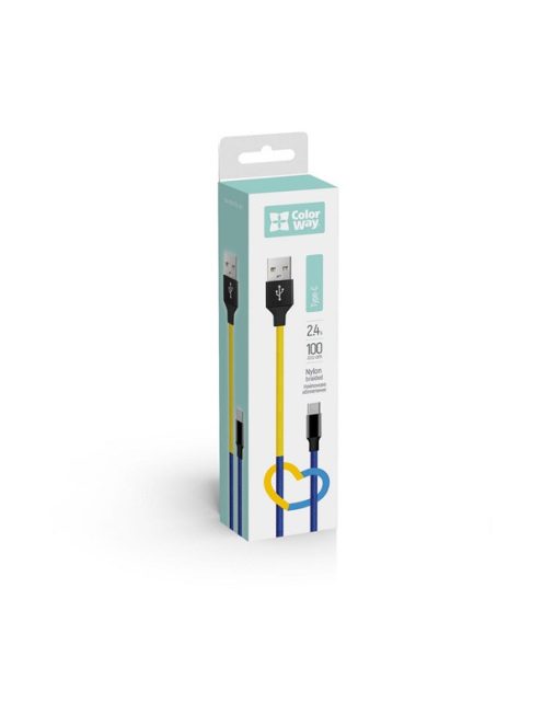 COLORWAY Kábel, USB - Type-C (national) 2.4A 1m blue yellow (CW-CBUC052-BLY)