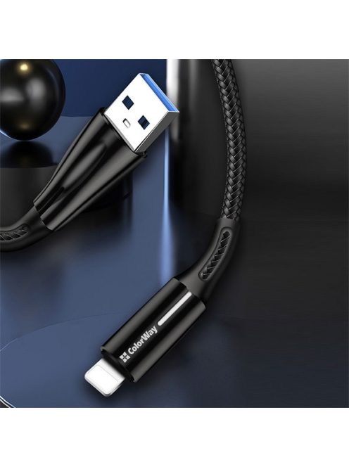 COLORWAY Kábel, USB - Apple Lightning (zinc alloy + led) 2.4A 1m black (CW-CBUL035-BK)