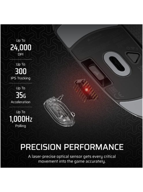 CORSAIR Vezeték Nélküli Egér Gaming, M55 Lightwight, 6 programozható gomb, Ultra-könnyű, 16000dpi, fekete