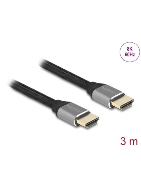 DELOCK kábel HDMI male / male összekötő 48 Gbps 8K 60Hz tanúsítvánnyal 3m szürke