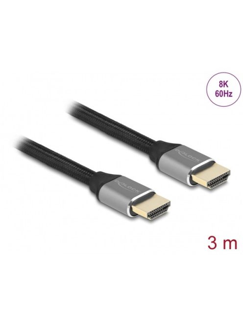 DELOCK kábel HDMI 2.1 male / male összekötő 48 Gbps 8K 60Hz tanúsítvánnyal 3m szürke