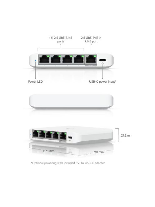 UBiQUiTi Switch 5x2500Mbps, Menedzselhető, Asztali - USW-Flex-2.5G-5