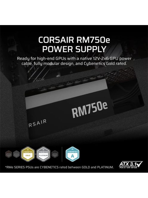 CORSAIR Tápegység Moduláris, RM750e, 750W, 12cm, ATX 3.1, PCIe 5.1, BOX, Cybenetics Gold