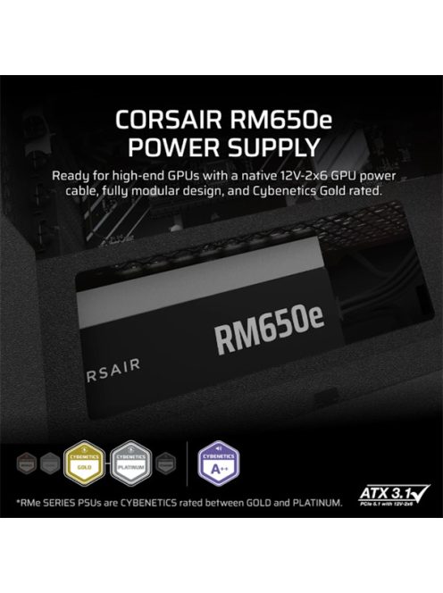 CORSAIR Tápegység Moduláris, RM650e, 650W, 12cm, ATX 3.1, PCIe 5.1, BOX, Cybenetics Gold