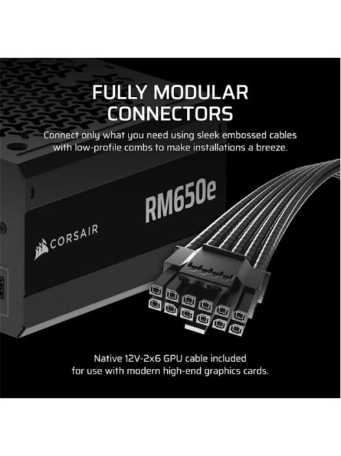 CORSAIR Tápegység Moduláris, RM650e, 650W, 12cm, ATX 3.1, PCIe 5.1, BOX, Cybenetics Gold