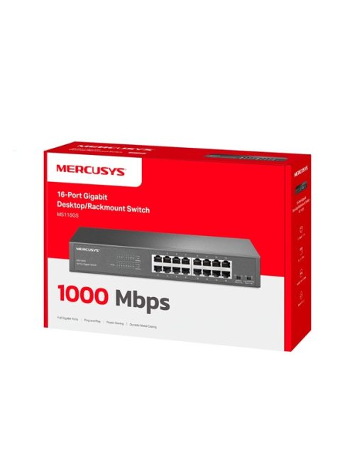 MERCUSYS Switch 16x1000Mbps, Fémházas Asztali Rackes, MS116GS