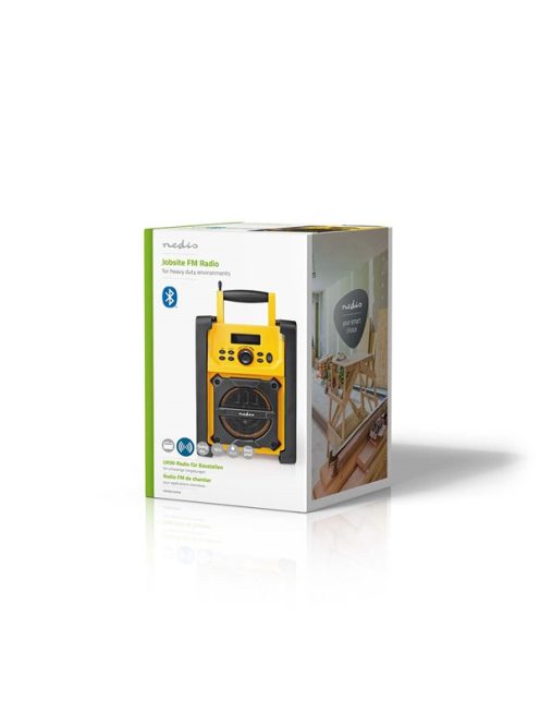 Nedis RDFM3100YW munka rádió, FM, bluetooth, rezgéscsillapítás, 15W, 20 FM állomás, 3,5 mm audióbemenet