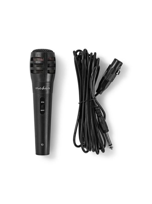 Nedis MPWD15BK dinamikus mikrofon, 5m levehető kábel, 80Hz-12kHz,  600 Omh, 75dB, utazó tok, integrált kapcsoló