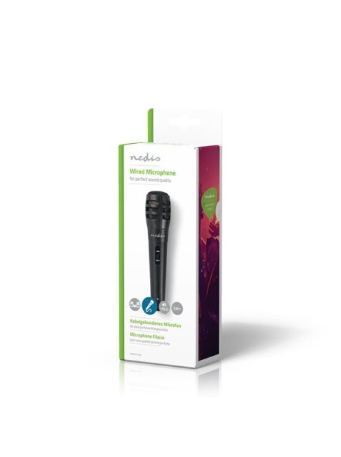 Nedis MPWD15BK dinamikus mikrofon, 5m levehető kábel, 80Hz-12kHz,  600 Omh, 75dB, utazó tok, integrált kapcsoló