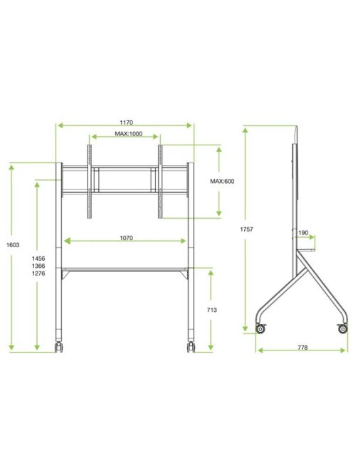 TECHLY ICA-TR53LB gurulós padlóállvány 65-100" LCD/LED kijelzőhöz