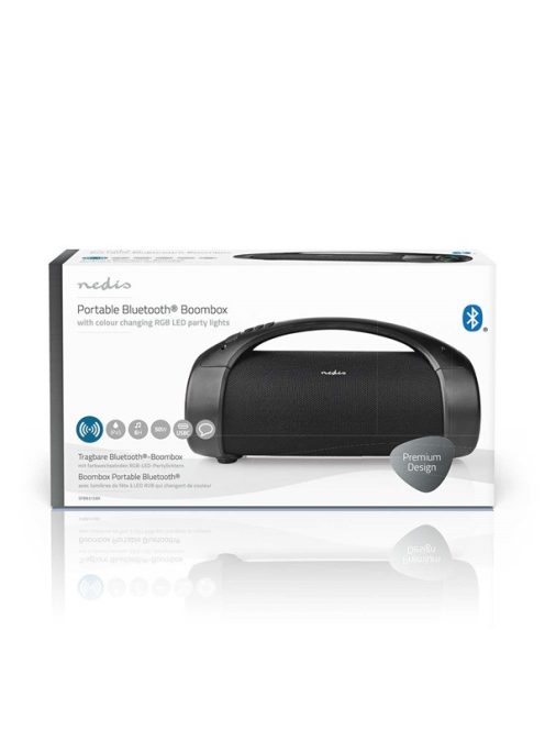 Nedis SPBB315BK Bluetooth Party Boombox, 6 óra üzemidő, 2.0 ,50W ,AUX , USB ,IPX5 ,TWS, fogantyú, LED fényjáték