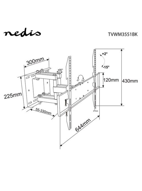 Nedis TVWM3551BK szabadon mozgatható fali LCD TV / monitor tartókonzol (37"-80"), 35kg