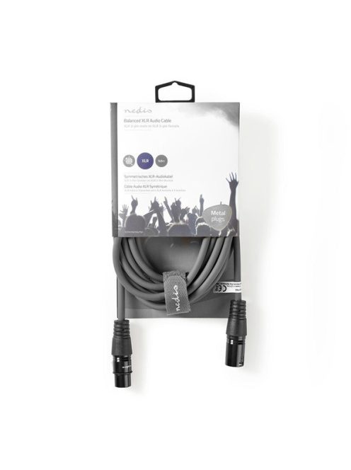 Nedis félprofi XLR audió kábel COTH15010GY50, XLR 3érintkezős dugó - aljzat, 5m, rugalmas