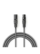 Nedis félprofi XLR audió kábel COTH15010GY50, XLR 3érintkezős dugó - aljzat, 5m, rugalmas
