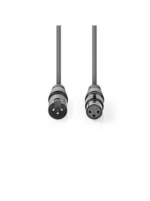 Nedis félprofi XLR audió kábel COTH15010GY50, XLR 3érintkezős dugó - aljzat, 5m, rugalmas