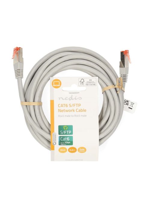 Nedis CCGL85220GY50 UTP / FTP Cat6 patch kábel, RJ45 aranyozott érintkezők, 10/100/1000 Mbit/s, hossz 5m