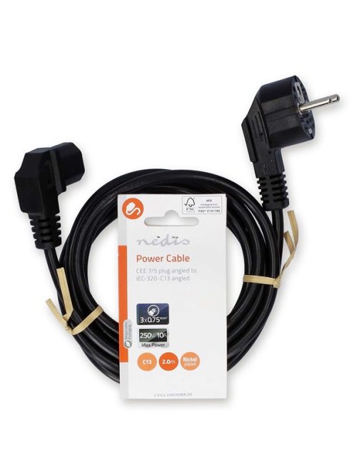 Nedis CEGL10020BK20 tápkábel IEC-320-C13, 3 x 0.75 mm, pipa csatlakozó, hossz 2m