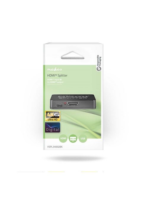 Nedis VSPL34002BK HDMI splitter, 1 x HDMI be - 2 x HDMI ki, HDMI1.4 (4K 30Hz)