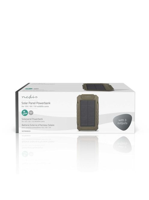 Nedis WCPBK80GN 8000mAh külső akku (powerbank) beépített napelem panellal, ideális vadkamerákhoz, 5V, 6V, 12V, IPX56