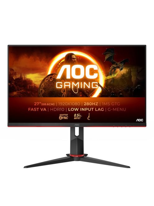 AOC Gaming 280Hz monitor 27" 27G2ZN3/BK, 1920x1080, 16:9, 300cd/m2, 0,5ms, 2xHDMI/DisplayPort, áll. mag. pivot