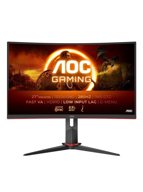 AOC Ívelt Gaming 280Hz monitor 27" C27G2Z3/BK, 1920x1080, 16:9, 300cd/m2, 0,5ms, HDMIx2/DisplayPort, állítható magasság