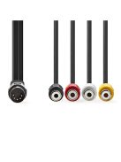 Nedis CAGL20450BK02 DIN audio kábel, DIN 5 tűs dugó - 4x RCA aljzat, 0,20m