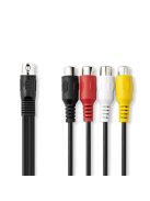 Nedis CAGL20450BK02 DIN audio kábel, DIN 5 tűs dugó - 4x RCA aljzat, 0,20m