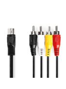 Nedis CAGL20400BK10 DIN audio kábel, DIN 5 tűs dugó - 4x RCA dugó, 0,20m