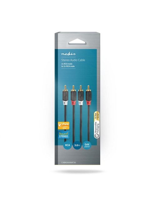 Nedis CABW24200AT30 sztereo audió kábel 2x RCA férfi,  2x RCA férfi, Aranyozott,  3 m , kerek,  Antracit