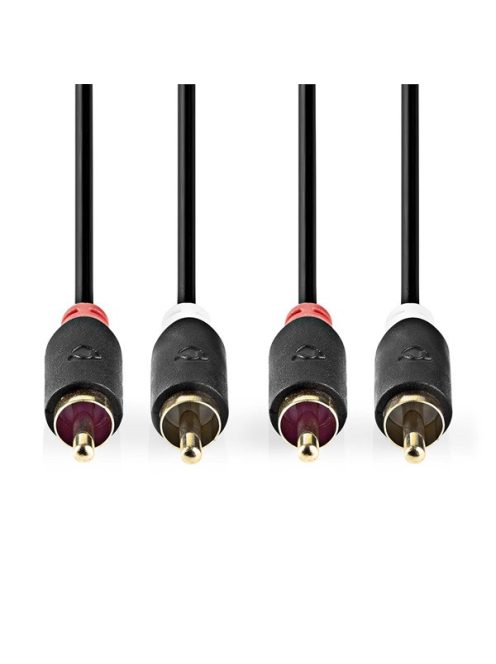 Nedis CABW24200AT100 sztereo audió kábel 2x RCA férfi,  2x RCA férfi, Aranyozott,  10 m , kerek,  Antracit