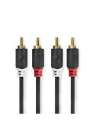 Nedis CABW24200AT100 sztereo audió kábel 2x RCA férfi,  2x RCA férfi, Aranyozott,  10 m , kerek,  Antracit