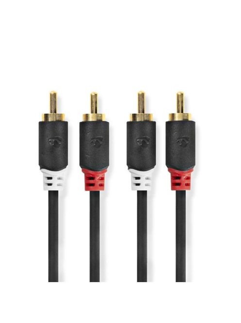 Nedis CABW24200AT100 sztereo audió kábel 2x RCA férfi,  2x RCA férfi, Aranyozott,  10 m , kerek,  Antracit