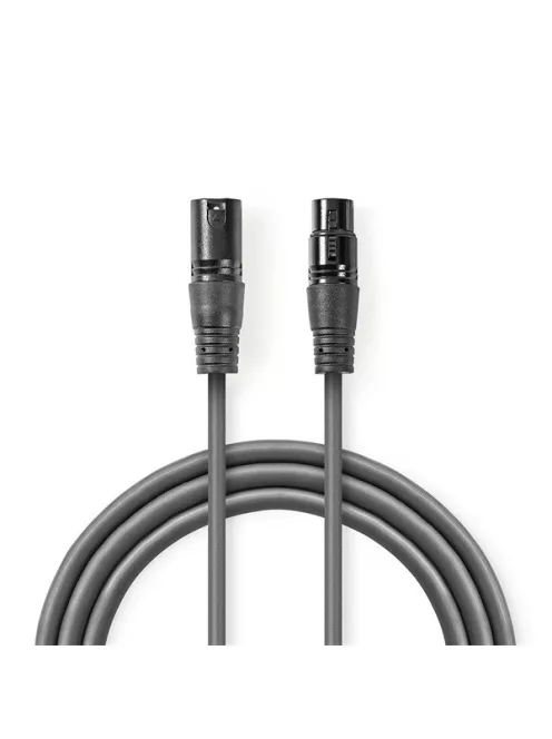 Nedis COTH15012GY05 DMX adapter kábel, XLR 3 tűs dugó, XLR 3 tűs anya,  Nikkelezett, 0,50 m,  kerek, PVC, Sötétszürke