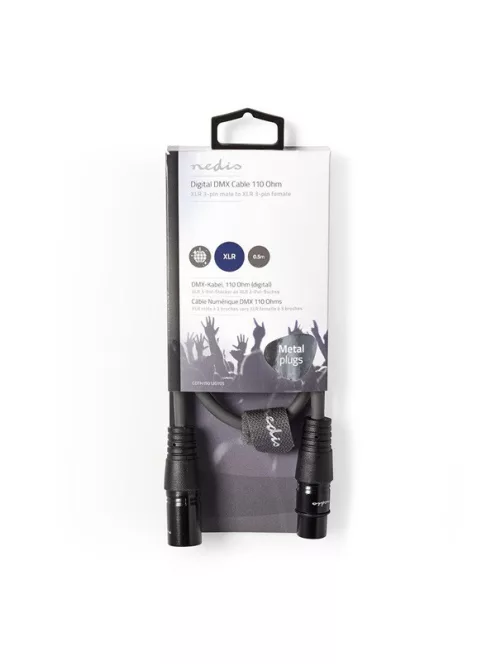 Nedis COTH15012GY05 DMX adapter kábel, XLR 3 tűs dugó, XLR 3 tűs anya,  Nikkelezett, 0,50 m,  kerek, PVC, Sötétszürke
