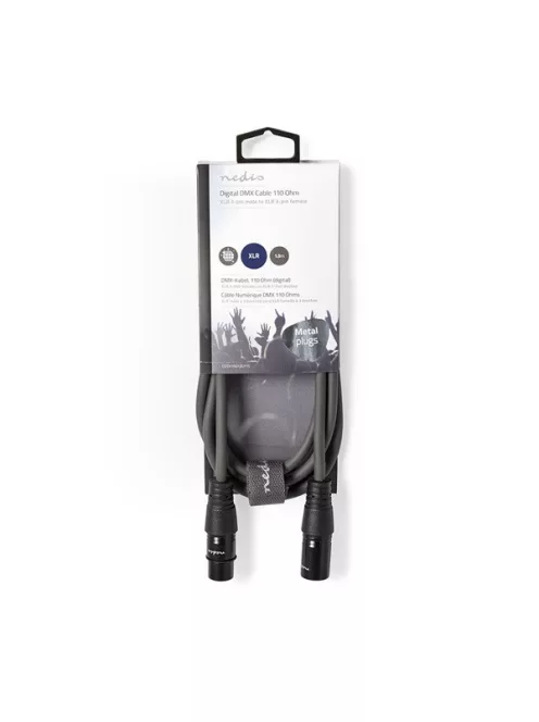 Nedis COTH15012GY15 DMX adapter kábel, XLR 3 tűs dugó, XLR 3 tűs anya,  Nikkelezett, 1,5 m,  kerek, PVC, Sötétszürke