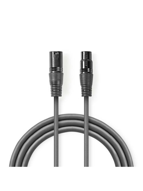 Nedis COTH15012GY50 DMX adapter kábel, XLR 3 tűs dugó, XLR 3 tűs anya,  Nikkelezett, 5 m,  kerek, PVC, Sötétszürke