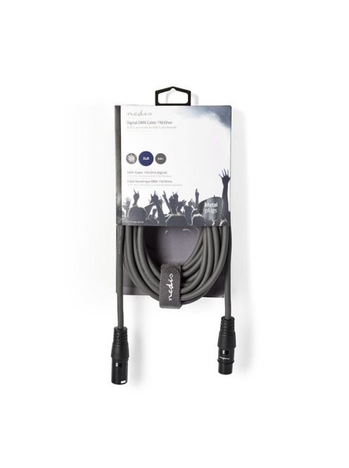 Nedis COTH15012GY50 DMX adapter kábel, XLR 3 tűs dugó, XLR 3 tűs anya,  Nikkelezett, 5 m,  kerek, PVC, Sötétszürke