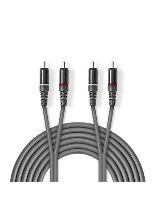 Nedis COTH24200GY30 sztereo audio kábel, 2x RCA dugó,  2x RCA dugó, Nikkelezett,  3 m, rugalmas