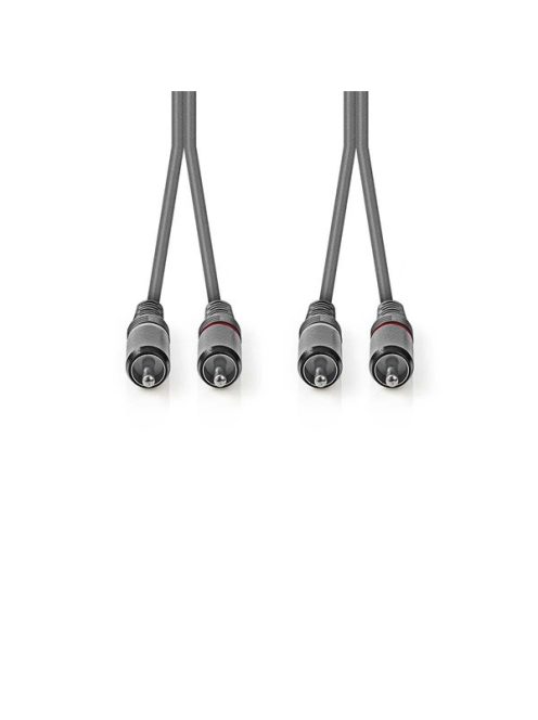 Nedis COTH24200GY50 sztereo audio kábel, 2x RCA dugó,  2x RCA dugó, Nikkelezett,  5 m, rugalmas