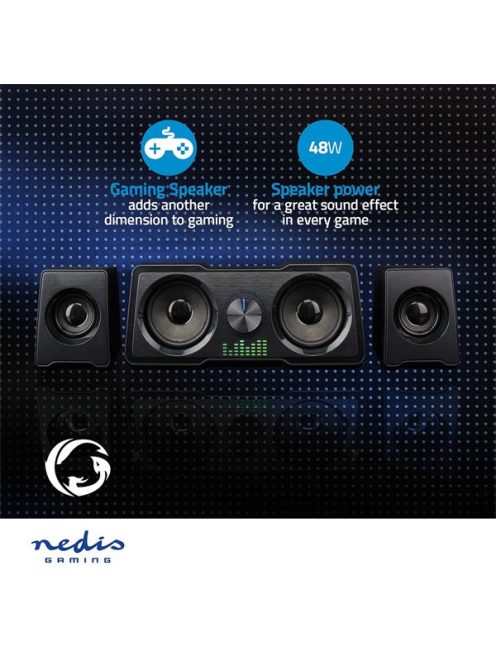 Nedis GSPR21022BK gamer hangszóró készlet, csatornák: 2.2, USB tápellátás, 3,5 mm jack, 48 W, LED, hangerőszabályozó