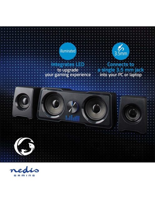 Nedis GSPR21022BK gamer hangszóró készlet, csatornák: 2.2, USB tápellátás, 3,5 mm jack, 48 W, LED, hangerőszabályozó
