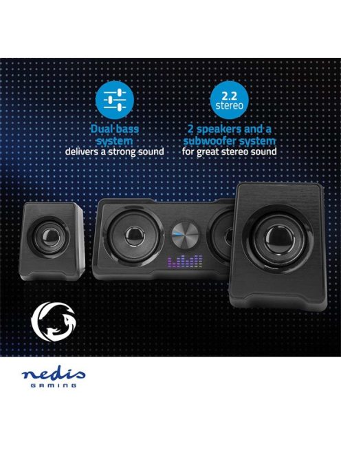 Nedis GSPR21022BK gamer hangszóró készlet, csatornák: 2.2, USB tápellátás, 3,5 mm jack, 48 W, LED, hangerőszabályozó