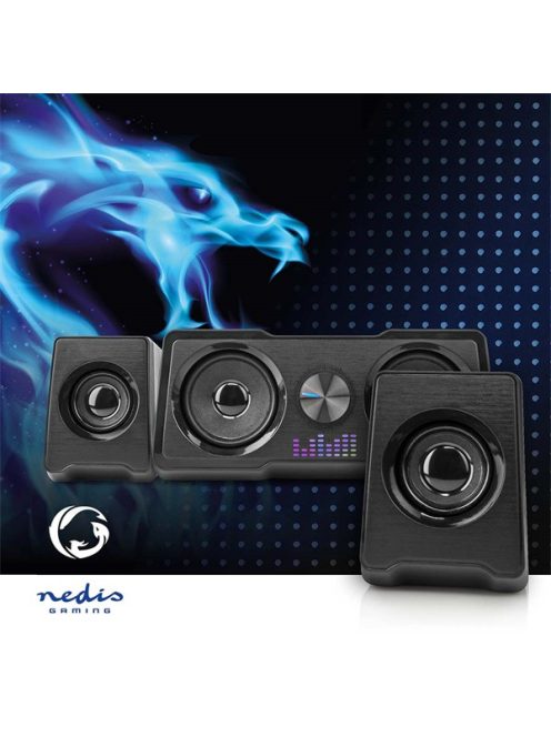 Nedis GSPR21022BK gamer hangszóró készlet, csatornák: 2.2, USB tápellátás, 3,5 mm jack, 48 W, LED, hangerőszabályozó