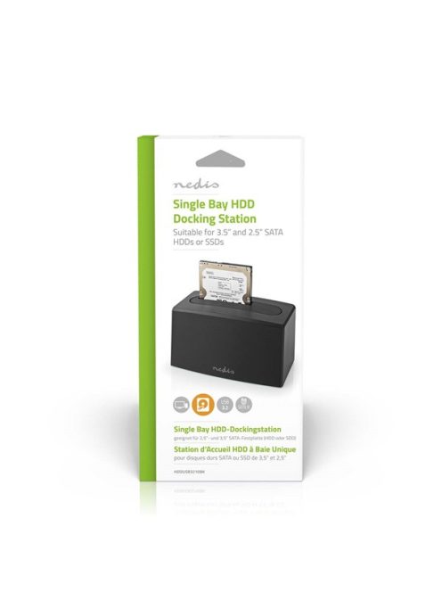 Nedis HDDUSB3210BK HDD / SSD dokkoló, USB 3.2 Gen1, USB Type-A, 2 fiókos,  2,5 / 3,5", USB 3.2 Gen1