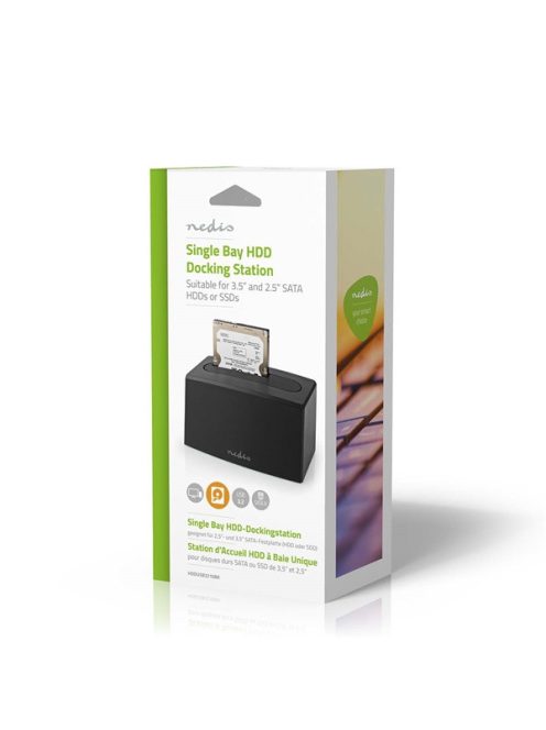 Nedis HDDUSB3210BK HDD / SSD dokkoló, USB 3.2 Gen1, USB Type-A, 2 fiókos,  2,5 / 3,5", USB 3.2 Gen1