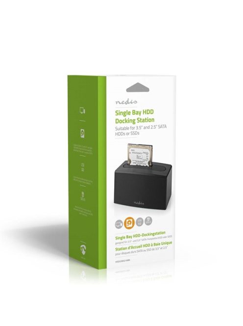 Nedis HDDUSB3210BK HDD / SSD dokkoló, USB 3.2 Gen1, USB Type-A, 2 fiókos,  2,5 / 3,5", USB 3.2 Gen1