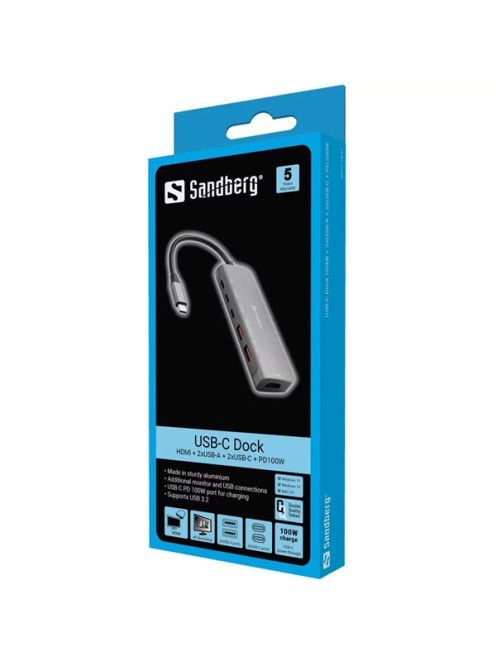 SANDBERG USB-C Dokkoló HDMI + 2xUSB-A + 2xUSB-C + PD100W