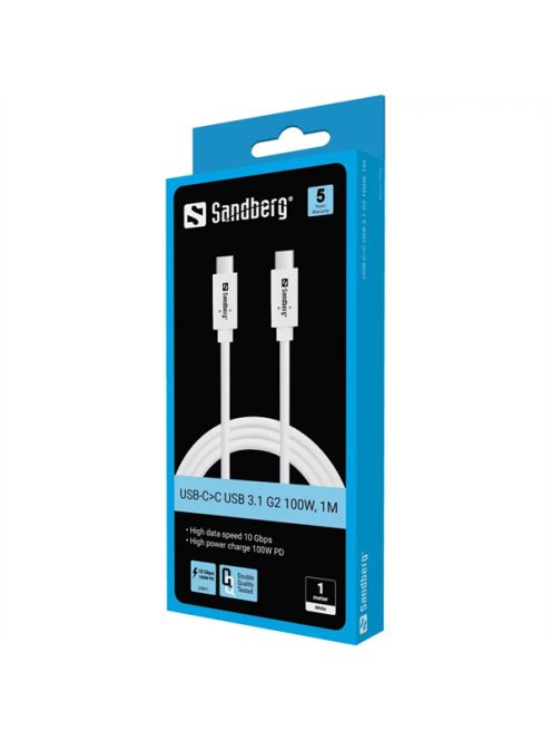 SANDBERG USB-C tartozék, USB-C>C USB 3.1 G2 100W, 1M