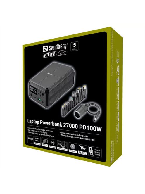 SANDBERG Hordozható akkumulátor, Laptop Powerbank 27000 PD100W